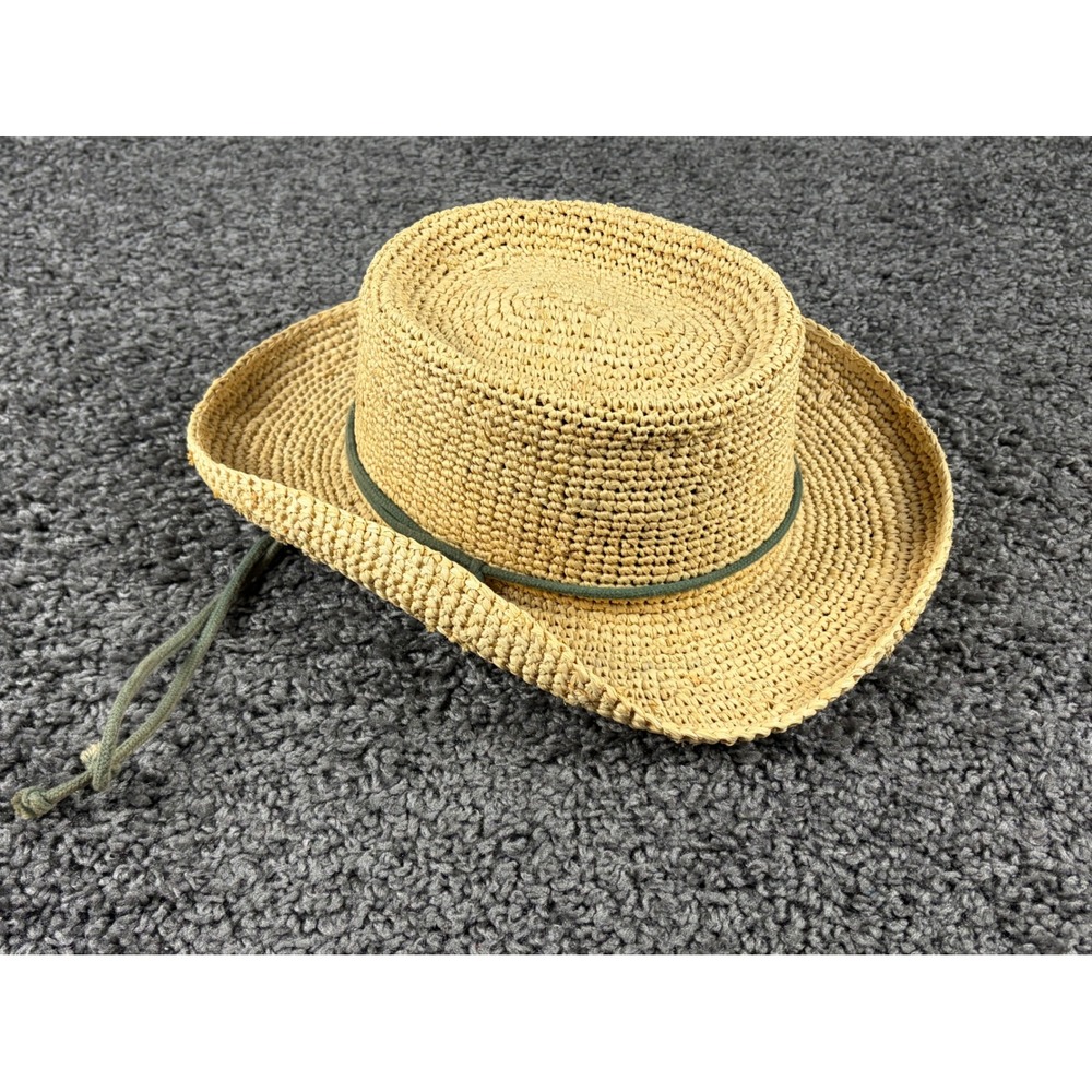 Summer Club Straw Sun Hat Mens L XL Natural Fiber Outback Wide Brim Chin Cord
